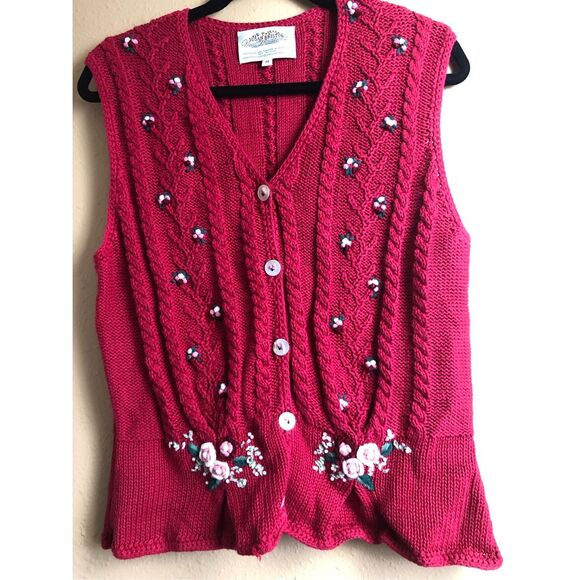 Vintage Susan Bristol Floral Knit Vest Red Size M (1996) - Picture 2 of 13